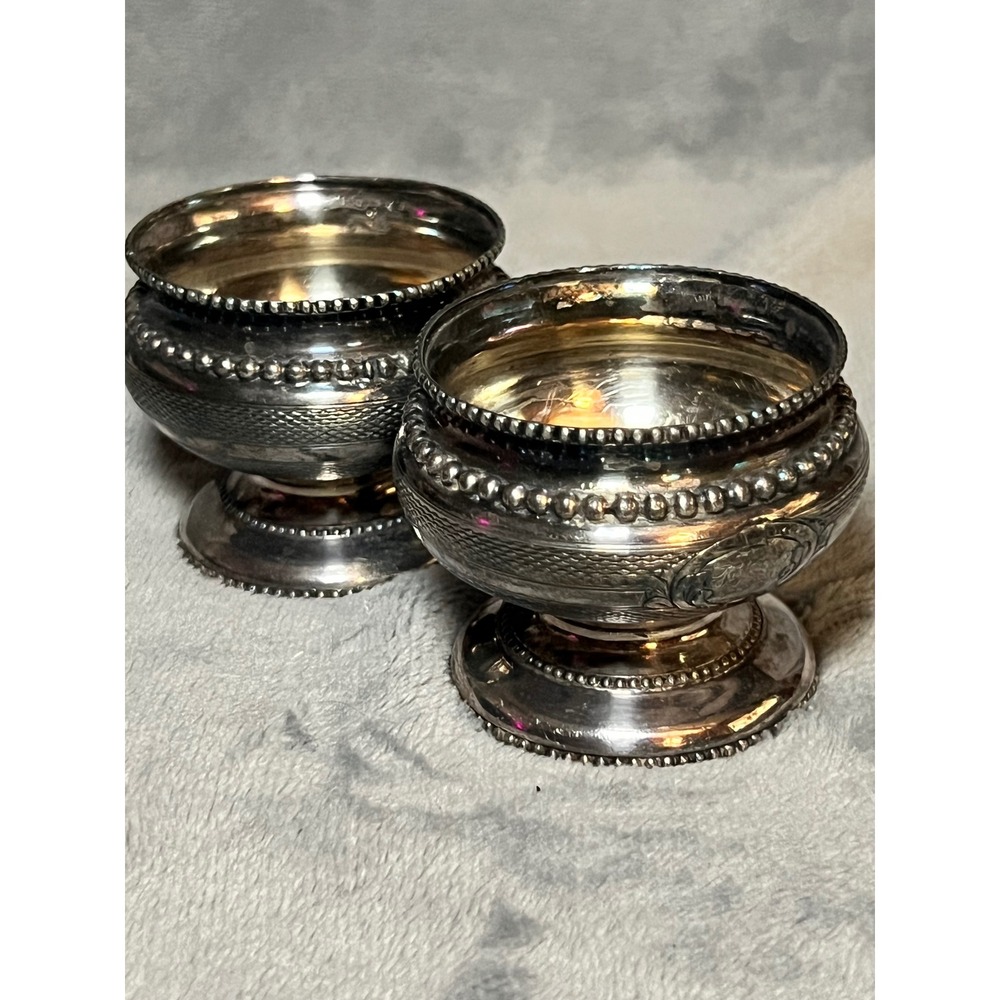 Rogers Smith Co Antique Silverplate Open Master Salt Cellars Pair Ornate 1856